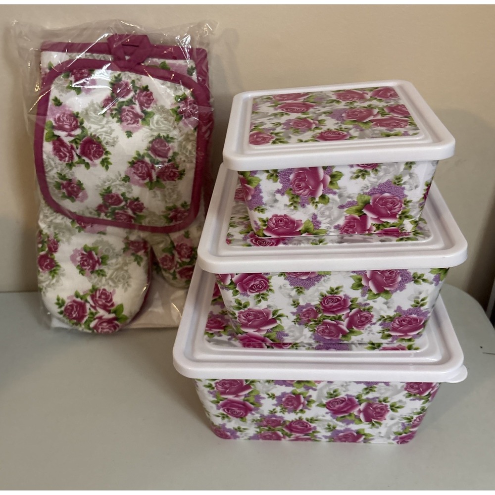 Food Storage Containers Plastic with Pot Holder, Glove and Hand Towel, 6 Pcs